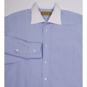 Paul Stuart Solid Light Blue White Collar Slim Dress Shirt (39) 15.5-32